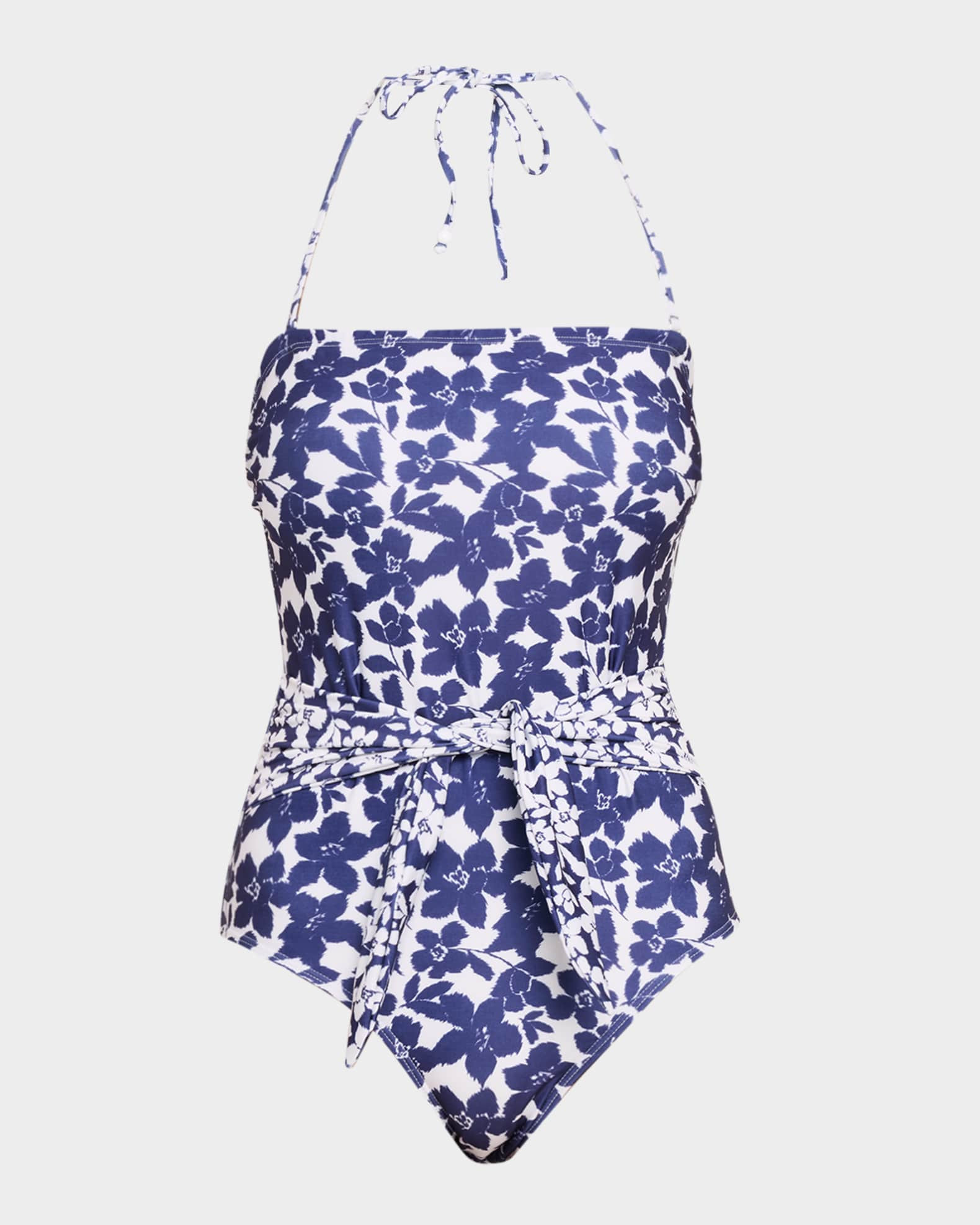 Floral Belted Bandeau One-Piece Swimsuit | Neiman Marcus