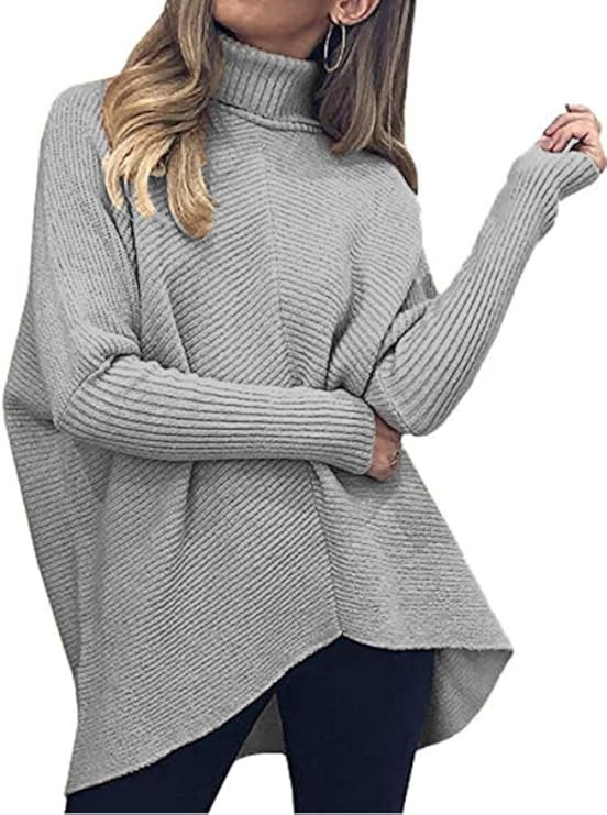 Poetsky Womens Turtleneck Pullover Sweater Loose Batwing Sleeve Knit Oversized Asymmetric Tunic T... | Amazon (US)