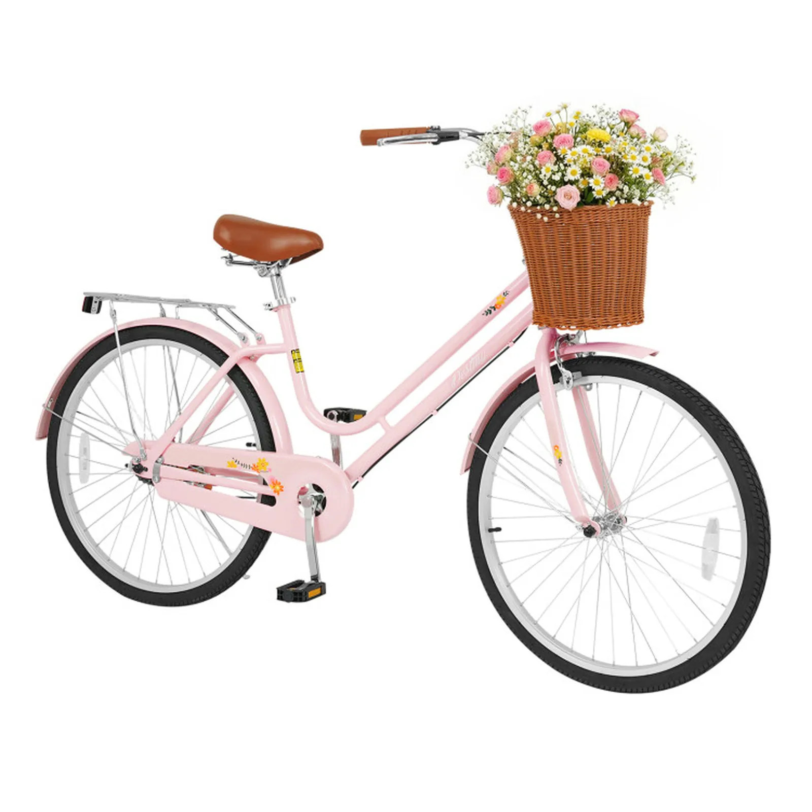 SUGIFT 24-in to 26-in Pink Beach Cruiser Bike for Women ASTM and CPSIA Compliant Woven Basket 11-lb Rear Rack 55-lb for Ages 8 and Up one_size | Lowe's