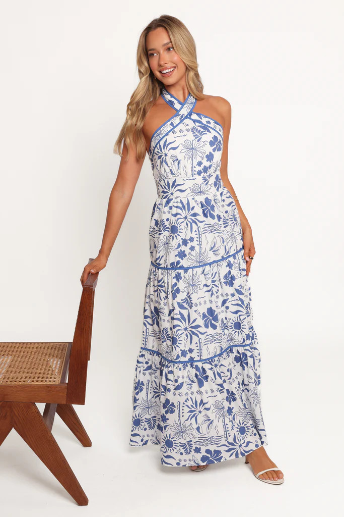 Fernanda Halterneck Maxi Dress - Blue Tropical | Petal & Pup (US)