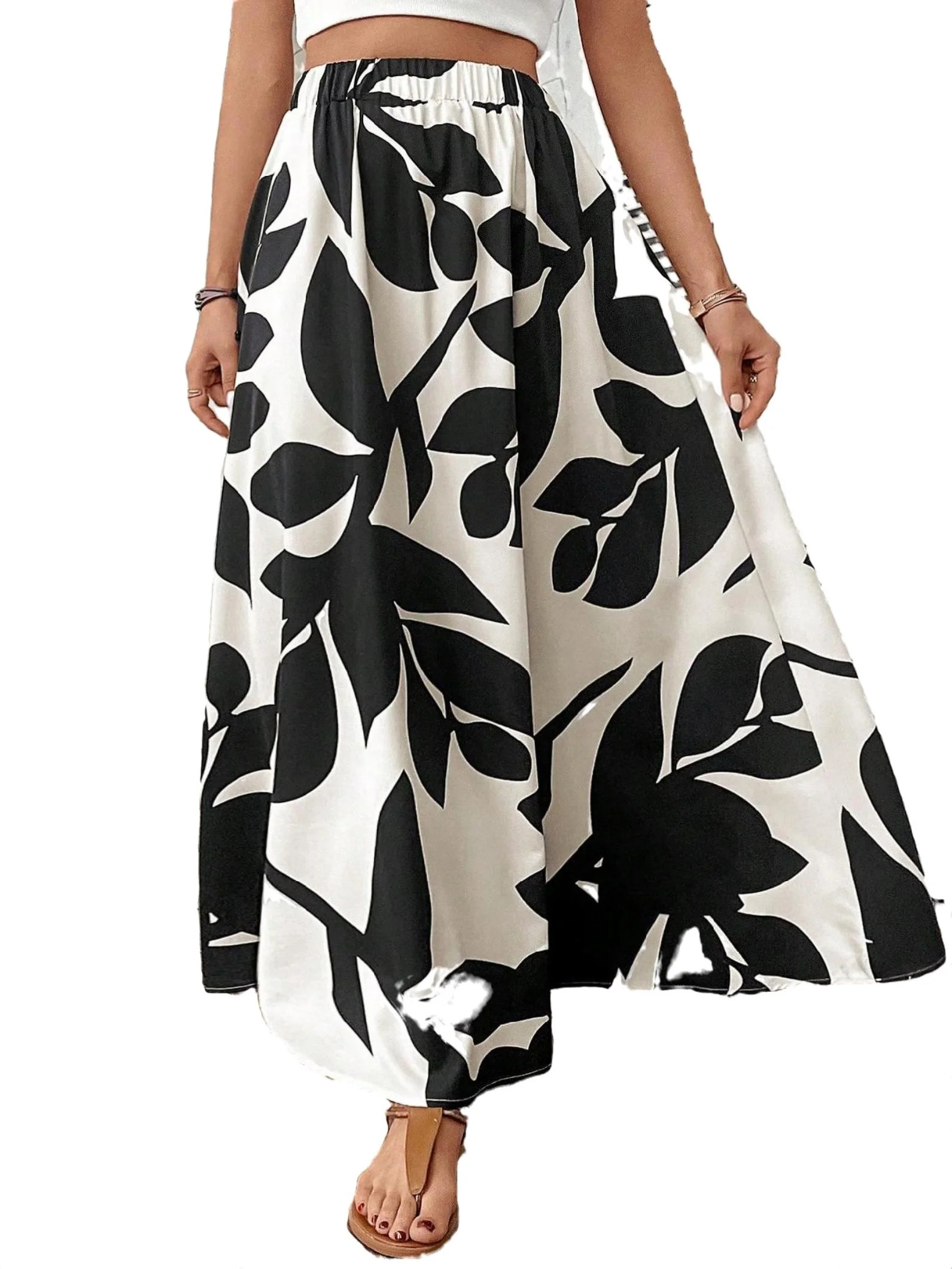 Casual All Over Print Flared Skirt Black and White Womens Skirts (Women's) - Walmart.com | Walmart (US)