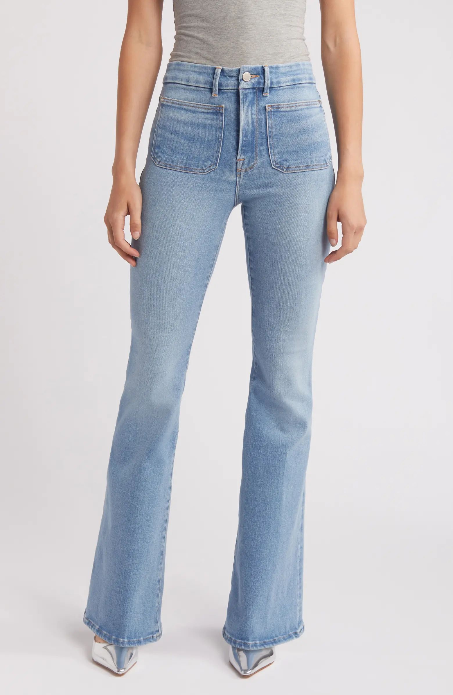 Good American Good Legs Patch Pocket Flare Jeans | Nordstrom | Nordstrom
