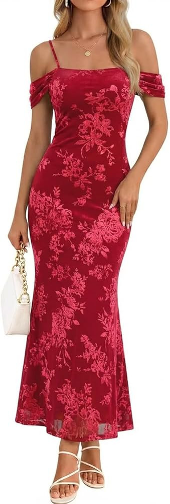 MEROKEETY Women's 2026 Summer Off The Shoulder Spaghetti Strap Floral Mesh Wedding Guest Cocktail... | Amazon (US)