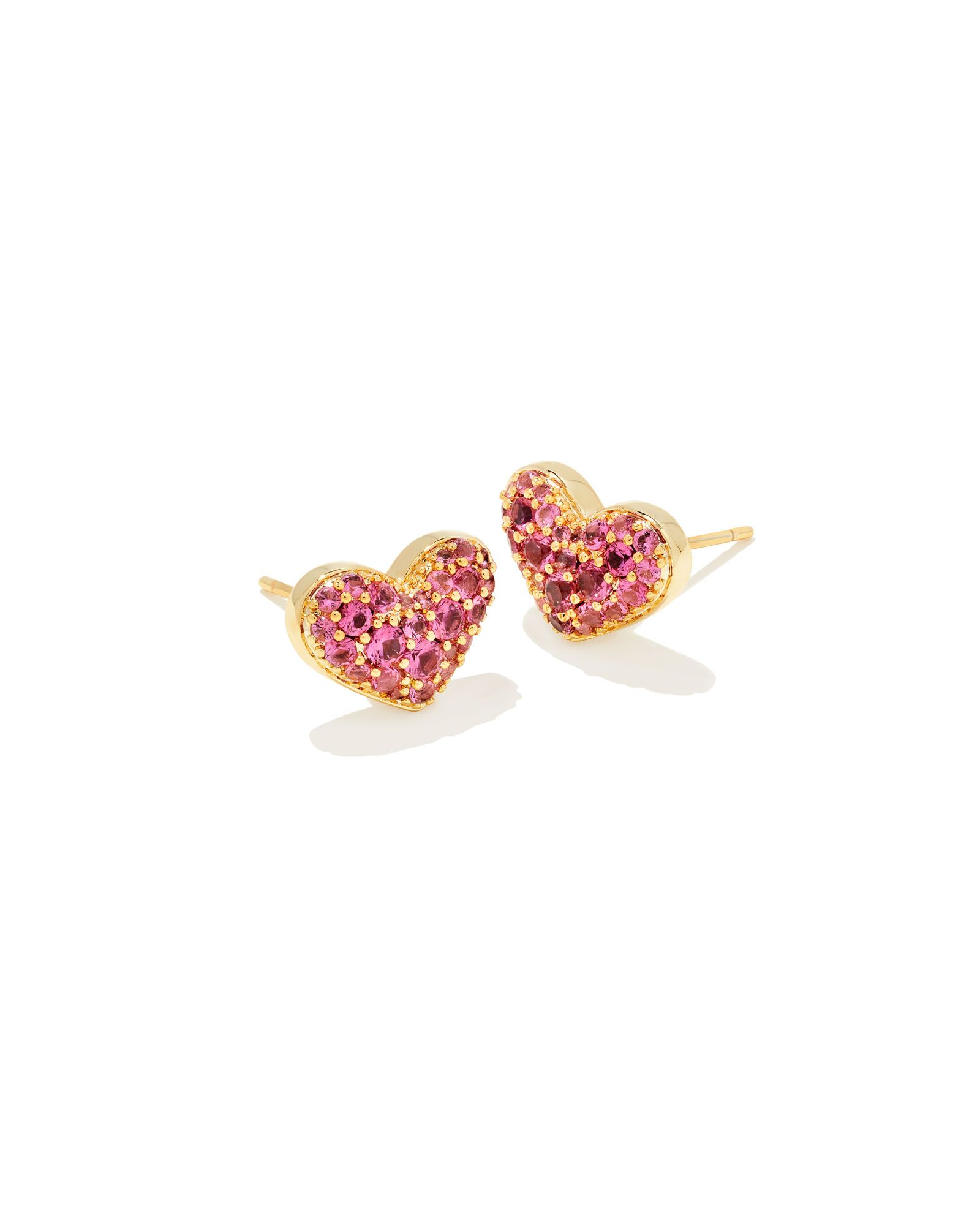 Ari Gold Pave Crystal Heart Earrings in Pink Crystal | Kendra Scott
