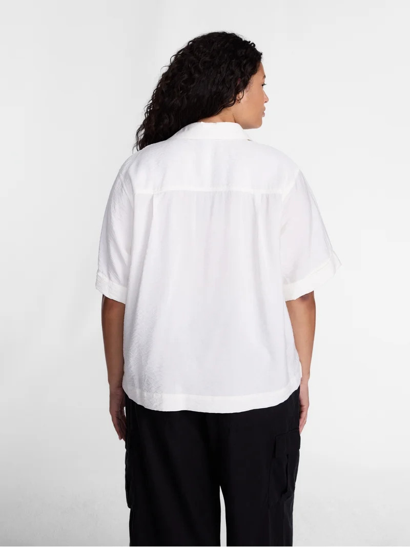 Terra & Sky Women's Plus Button Front Shirt with Short Sleeves, Sizes 0X- 5X | Walmart (US)