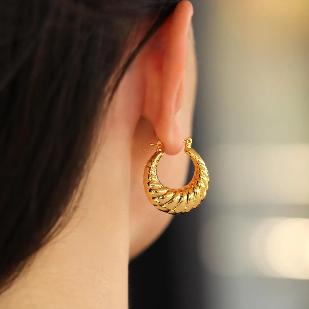 Croissant Hoop Earrings Hypoallergenic Dainty Jewelry 14k Gold Plated Hoops | Etsy (US)