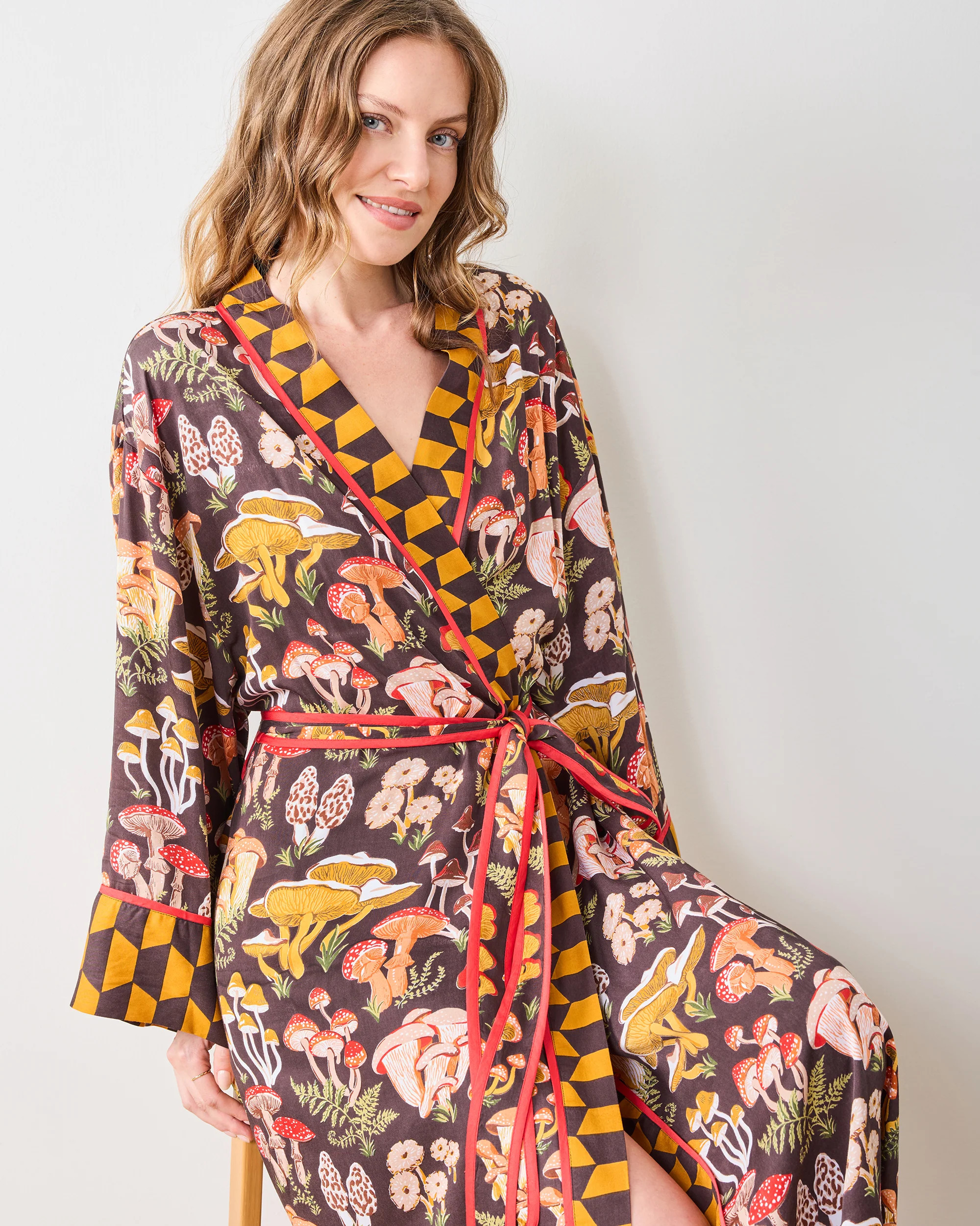 Mushroom Medley - Eco Satin Robe - Truffle | Printfresh