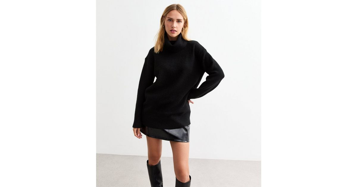 Black Longline Roll Neck Jumper | New Look | New Look (UK)