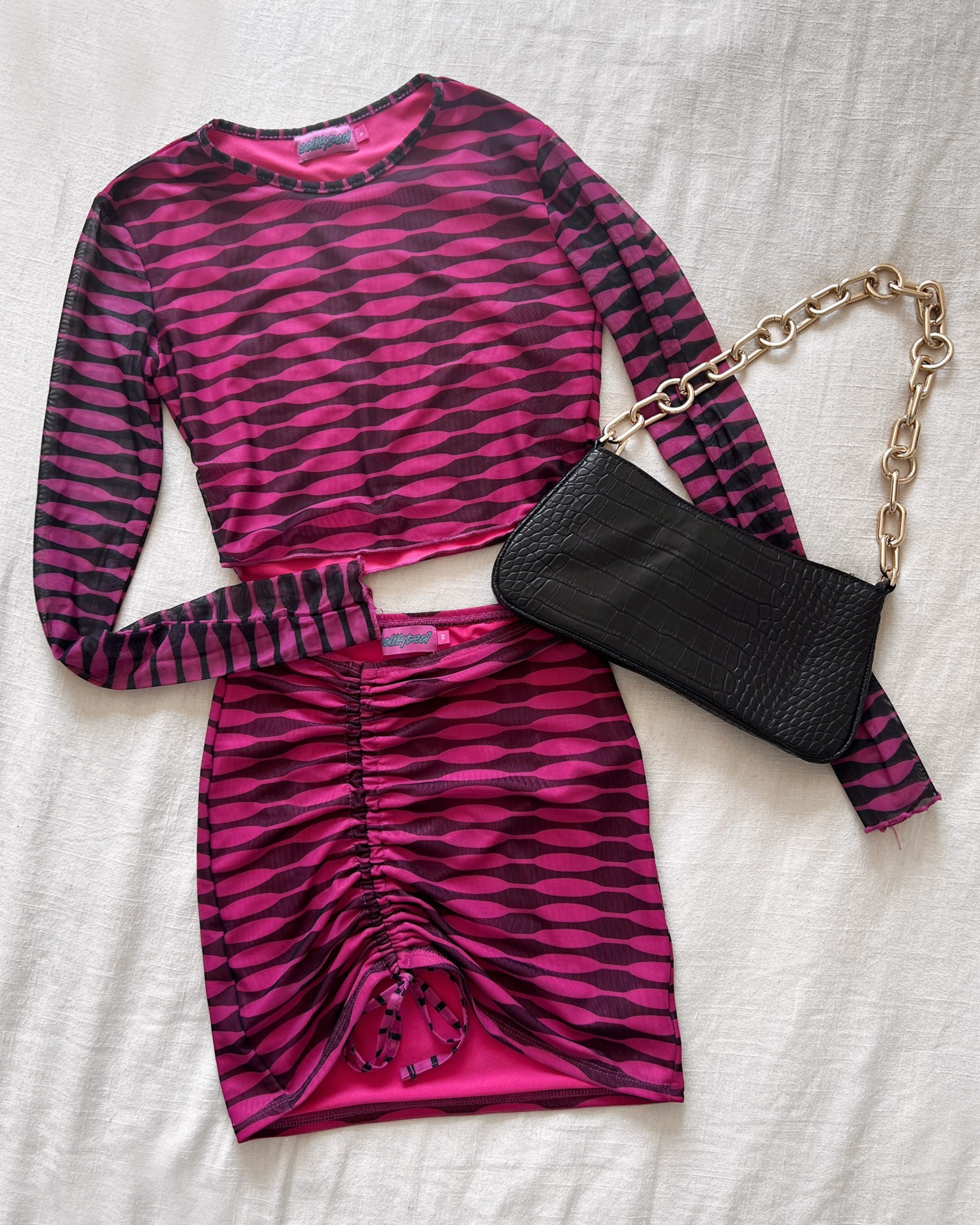 Edikted pink and black set, going out outfit, edgy girl outfit 