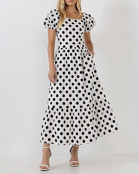 English Factory Polka Dot Puff Sleeve Maxi Dress | Express