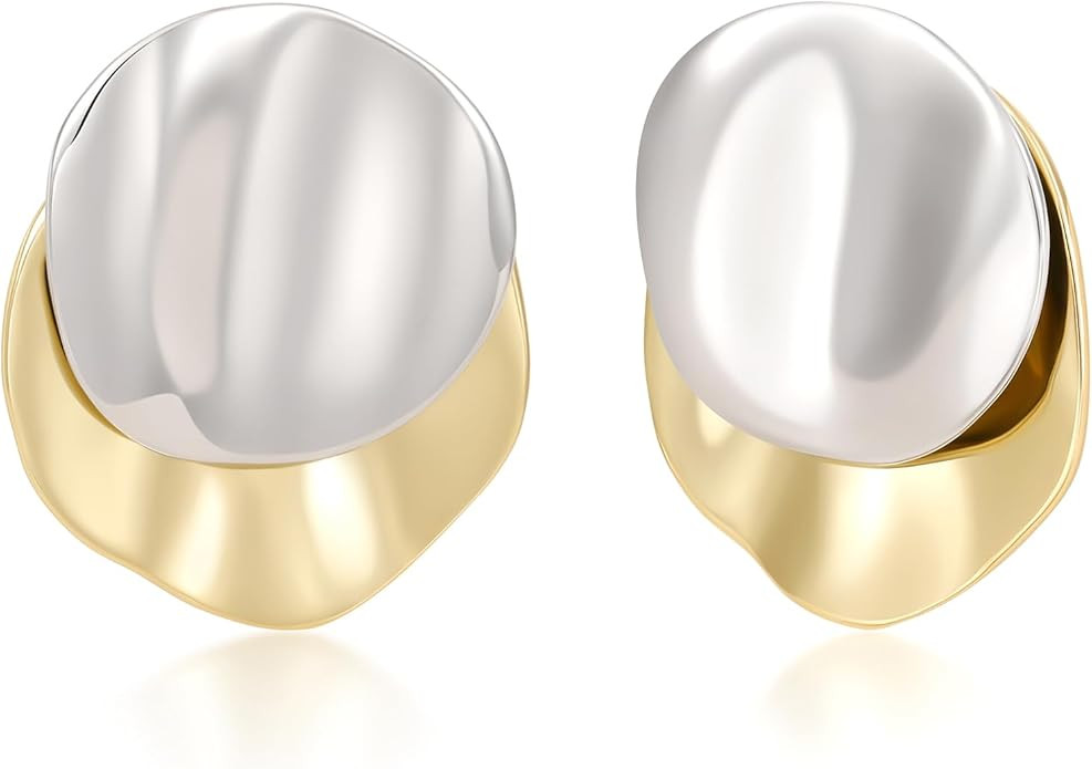 SHINYSO Chunky Stud Earrings for Women Two Tone Mixed Metal Gold and Silver Big Statement Hypoall... | Amazon (US)