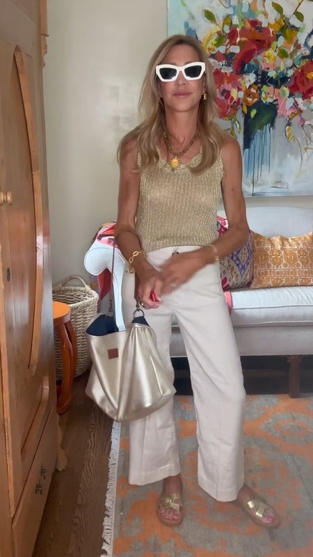 Cute, stylish and affordable!  Linen pants and cream sunglasses from Anthropologie, gold sweater from Loft, gold sandals and a gold bag from Parker Thatch!


#LTKFindsUnder50 #LTKVideo #LTKSeasonal