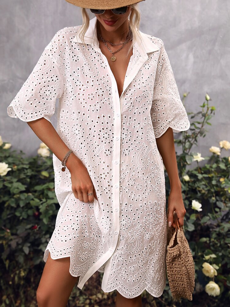 Eyelet Embroidery Drop Shoulder Dress | SHEIN