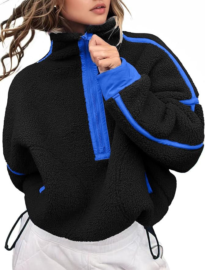 Women's Fleece Sweatshirts Half Zip Pullover Long Sleeve Oversized Workout Crop Tops Hoodie With ... | Amazon (US)