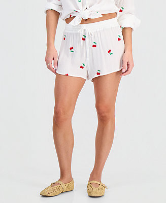 Women's Dolphin Cherry Embroidered Cover-Up Swim Shorts | Macy's