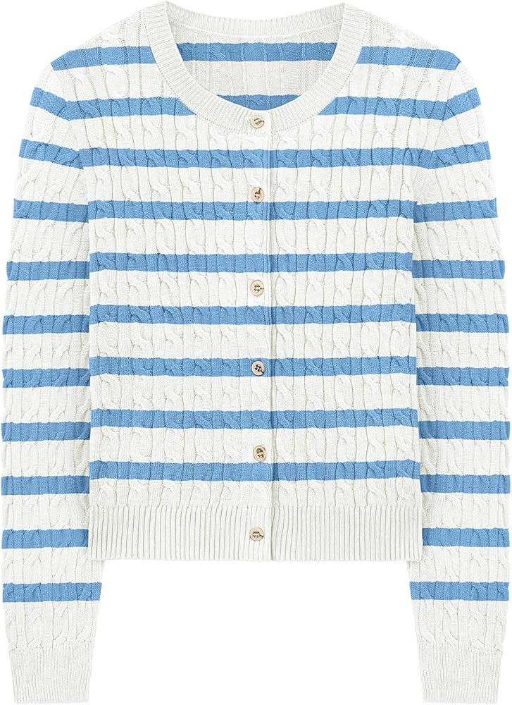 WIHOLL Women's Cable Knit Cardigan Sweaters Long Sleeve Open Front Button Up Cropped Clothes 2024... | Amazon (US)