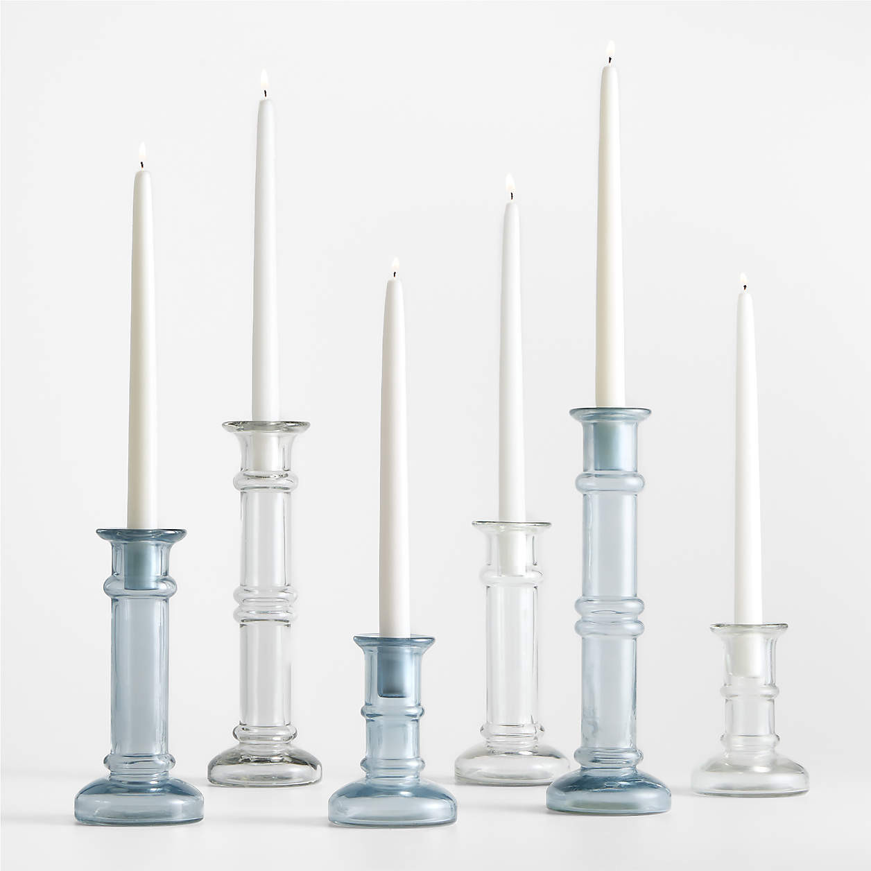 Kati Small Blue Glass Taper Candle Holder 5" | Crate & Barrel | Crate & Barrel