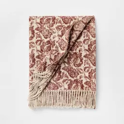 Block Print Jacquard Throw Blanket Burgundy - Threshold\u2122 designed with Studio McGee | Target