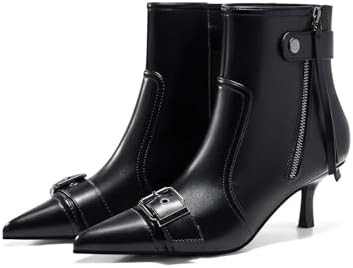Coutgo Womens Kitten Heel Ankle Boots Pointed Toe Buckle Side Zipper Tassel Fall Winter Booties S... | Amazon (US)