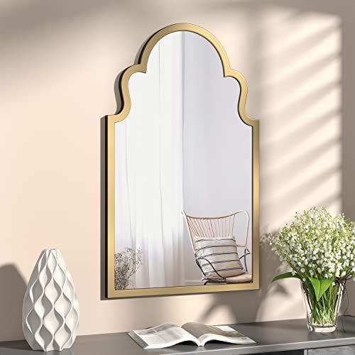 NXHOME Metal-Frame Accent Wall Mirror - Decorative Mirror Gold Vanity Wall Mounted Mirror for Bathroom Living Room Bedroom 35.5×21.7 in… | Amazon (US)