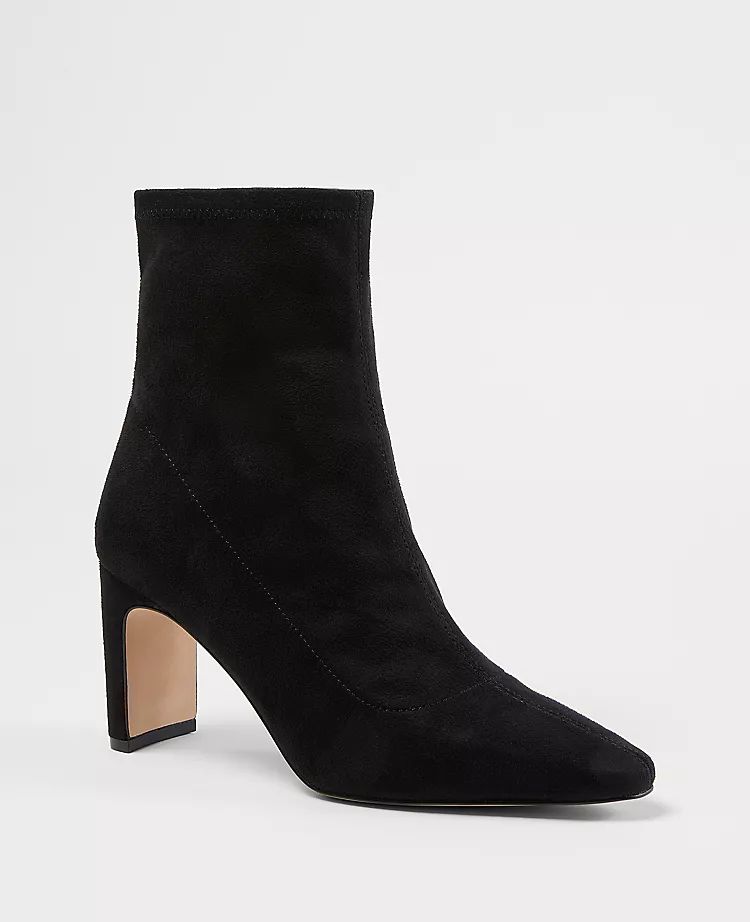 Blade Heel Stretch Faux Suede Booties | Ann Taylor (US)