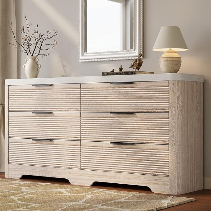 FUSUNBAO Fluted 6 Drawer Dresser, Modern Wood Dresser for Bedroom,TV Stand,Thickened Curved Profi... | Amazon (US)