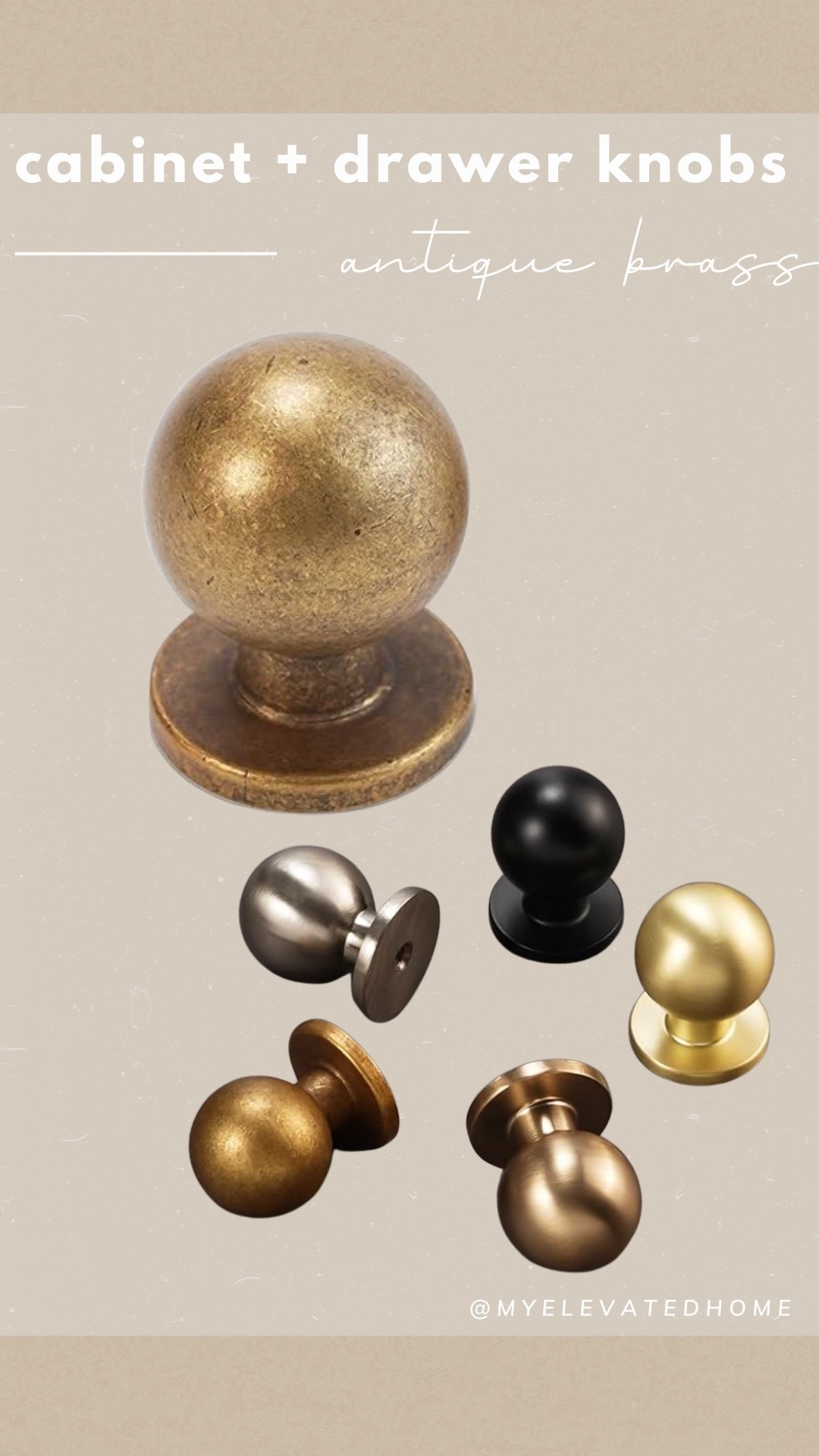 I spent a pretty penny on my kitchen hardware so I was on hunt for more affordable option to elevate some furniture pieces around my house. I specifically wanted antique brass and I love these! They are oversized and a beautiful brass color. A pack of 30 is under $70 ! They also come in other colors. 

#LTKHome