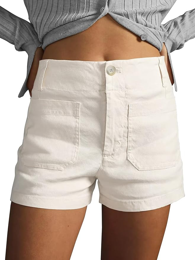 miduo Womens Summer Casual Zipper Buttoned High Waisted Form-Fitting Stretchy Shorts with Patch P... | Amazon (US)