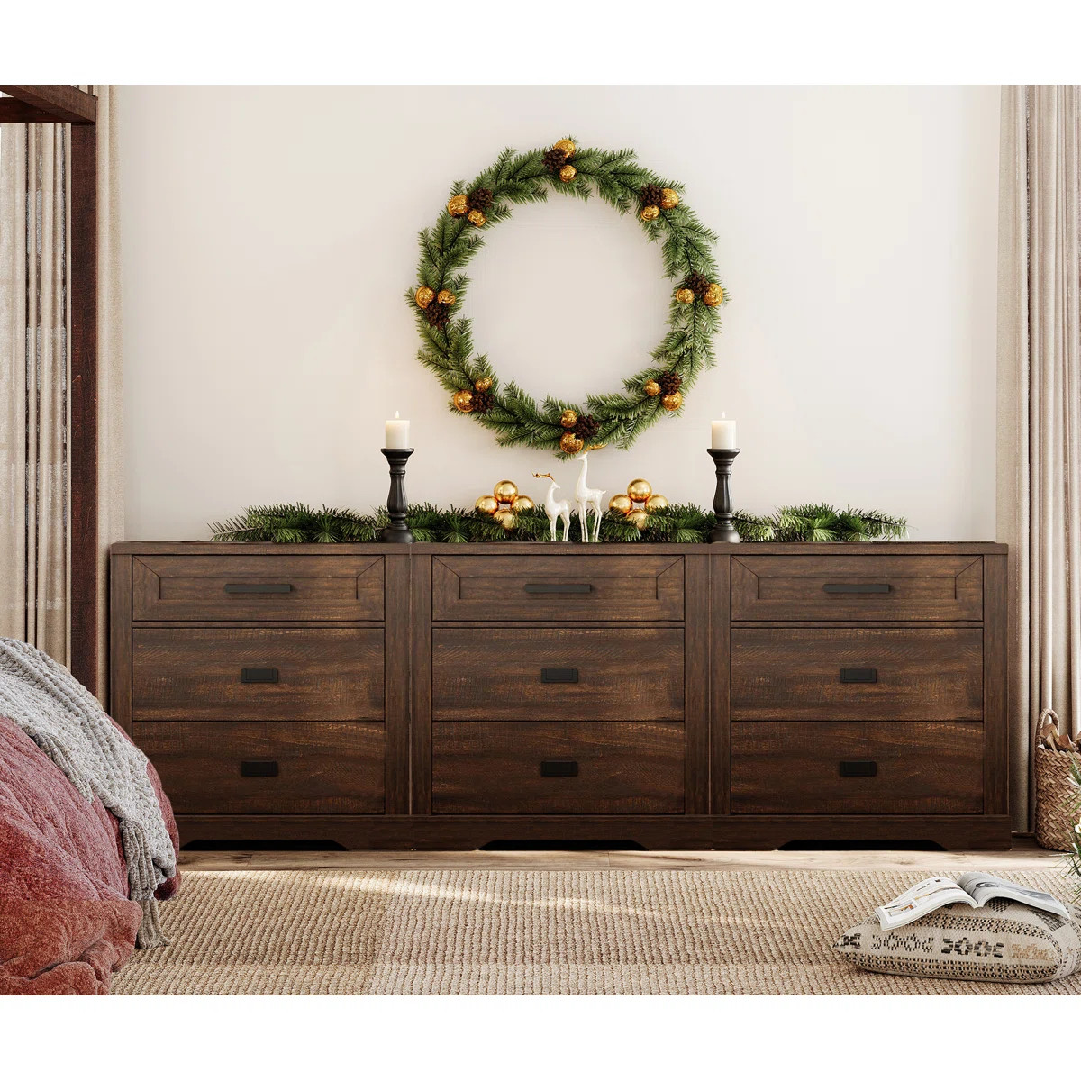 Laziza 3 in 1 Triple Dresser for Bedroom, Farmhouse 94 inch Wide Dresser with 9 Chest of Drawers,... | Wayfair North America