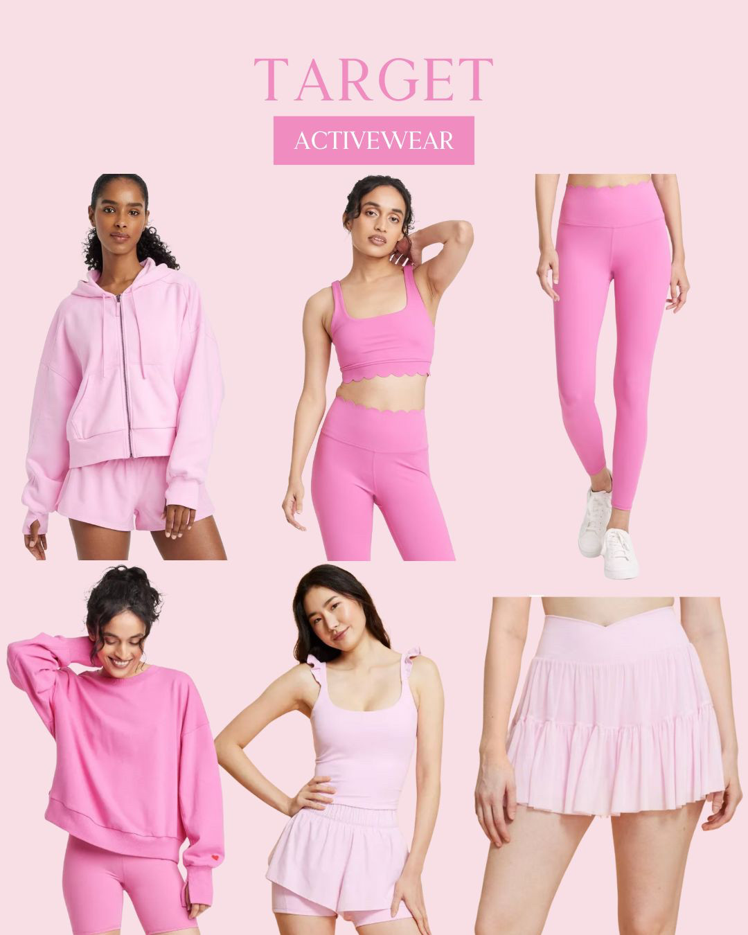 Target Activewear / Target Workout Outfits in gorgeous pink hues!!!  Perfect for valentines day and spring!  I am obsessed with the scallop details and ruffles! 10/10!   


pink workout outfit, target workout outfit, Joylab , Blogilates skirt, blogilates sports bra, sports bra, leggings, workout, valentines day 

 #LTKActive #LTKFindsUnder50 #LTKFitness