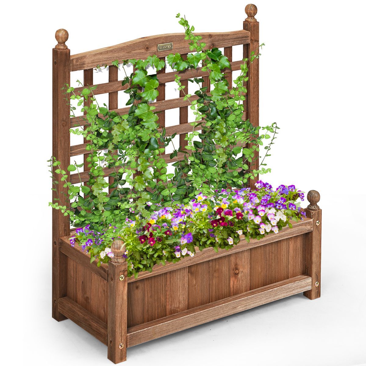 Costway Solid Wood Planter Box with Trellis Weather-Resistant Outdoor 25''x11''x30'' | Target