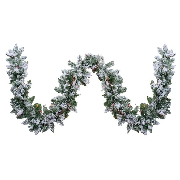 Northlight 9' x 10" Pre-Lit Flocked Pine Artificial Christmas Garland - Multi Color Lights | Target