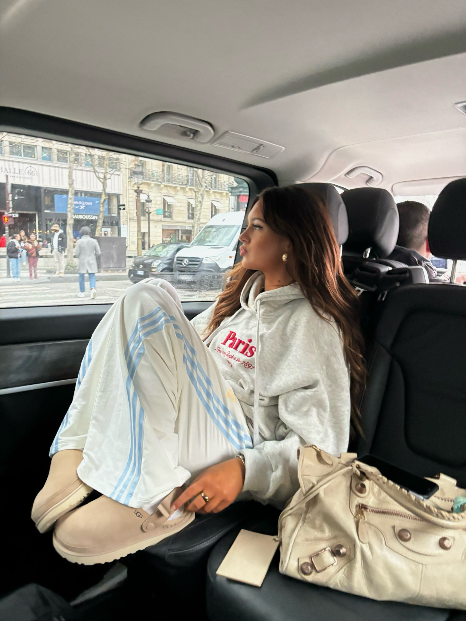 Paris, Parisian, Paris outfit, adidas, stripe, straight leg trouser, joggers, hoodie, Ugg, golden star, clogs, hoodie, grey hoodie, balenciaga, vintage bag, city bag 

#LTKsummer #LTKtravel #LTKeurope