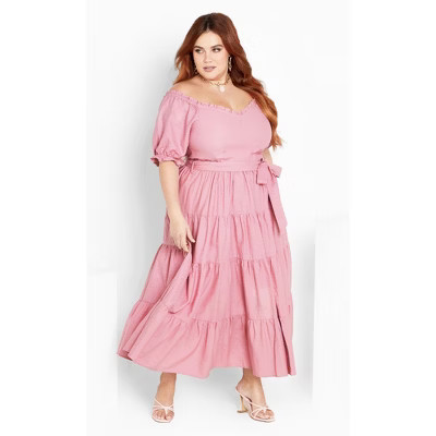 CITY CHIC | Women's Plus Size Puff Sleeve Maxi Dress - blush - 20W | Target