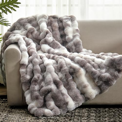Cozy Bliss Faux Fur Throw Blanket for Couch, Fuzzy Soft Plush Thick Bubble Blanket for Sofa Bedroom Living Room, 50 * 60 Inches Tie-dye Taupe | Amazon (US)