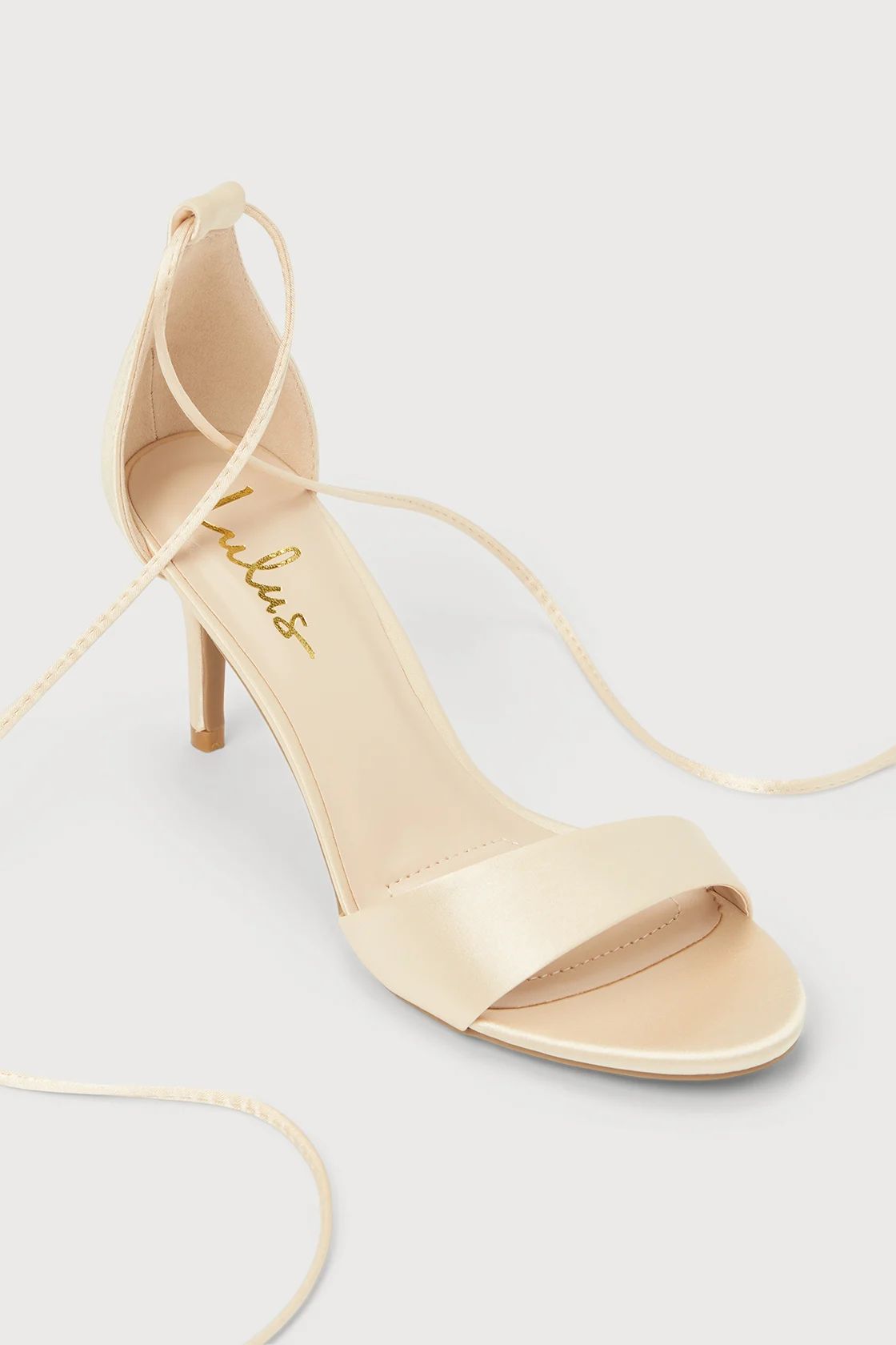 Clairee Gold Satin Lace-Up Heels | Lulus