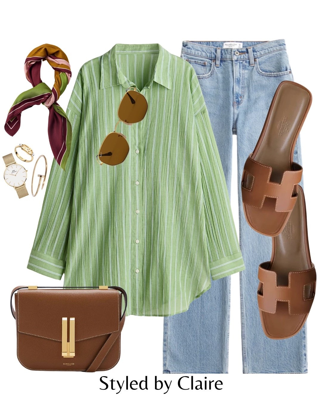 OVERSIZED SHIRT STYLING🧚🏼
Tags: H&M floaty cotton poplin top green Abercrombie light wash high waist 90s jeans demellier brown leather tan bag Zara flat sandals cognac silk scarf fashion spring summer inspo outfit ideas cool girl city break capsule wardrobe realistic style brunch ootd trends

#LTKstyletip #LTKsummer #LTKspring