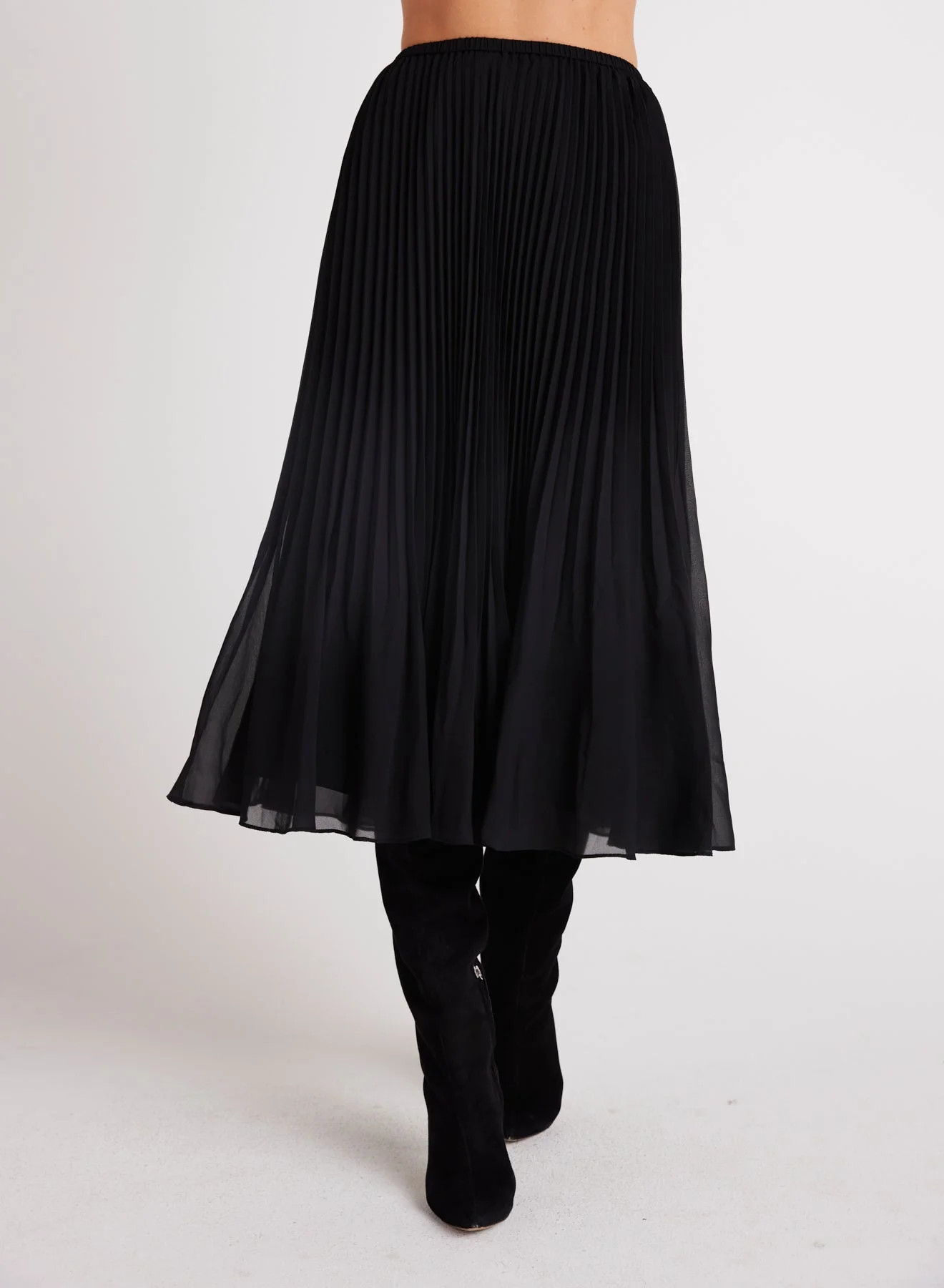 Sunburst Pleated Chiffon Midi Skirt - Black - Bella Dahl | Bella Dahl