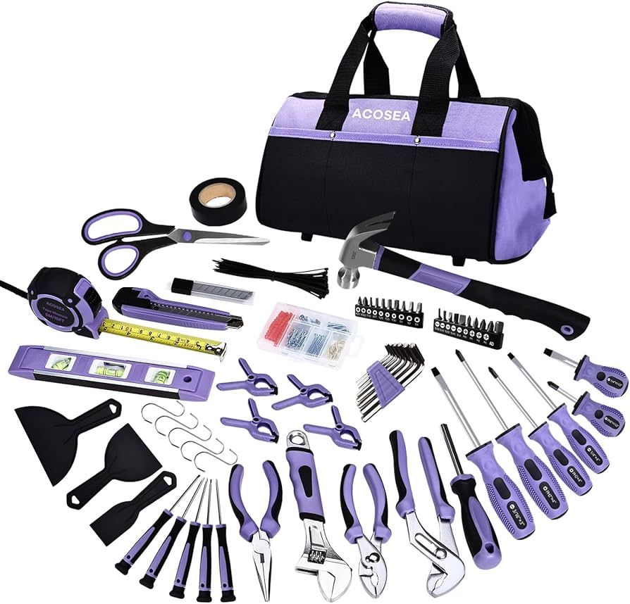 Purple Tool Set,ACOSEA 223-Piece Tool Sets for Women,Tool Kit with 13-Inch Wide Mouth Open Purple To | Amazon (US)