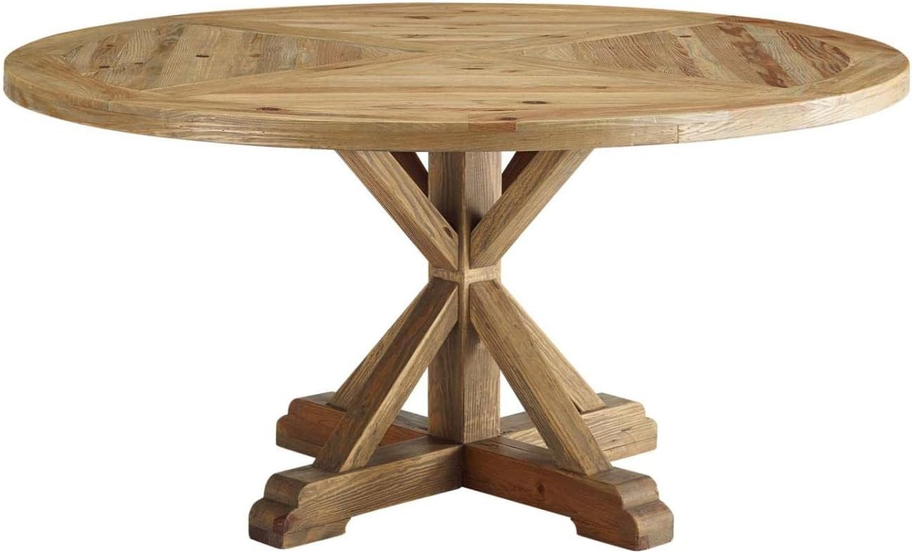 Modway Stitch 59" Rustic Farmhouse Wood Round Kitchen and Dining Room Table, Brown | Amazon (US)
