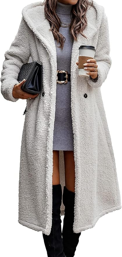 PRETTYGARDEN Women's Fashion Winter Coats Fuzzy Fleece Long Hooded Jackets Button Down Faux Fur W... | Amazon (US)