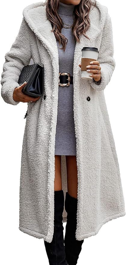 PRETTYGARDEN Women's Fashion Winter Coats Fuzzy Fleece Long Hooded Jackets Button Down Faux Fur W... | Amazon (US)