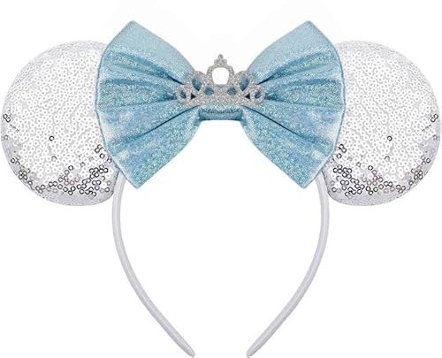 LICZINOIZO Mouse Ears Headband for Women – Sparkly Sequin Mouse Ears with Crown & Satin Bow, Soft Lightweight Headband for Theme Park, Cosplay, Party & Costume Accessories | Amazon (US)