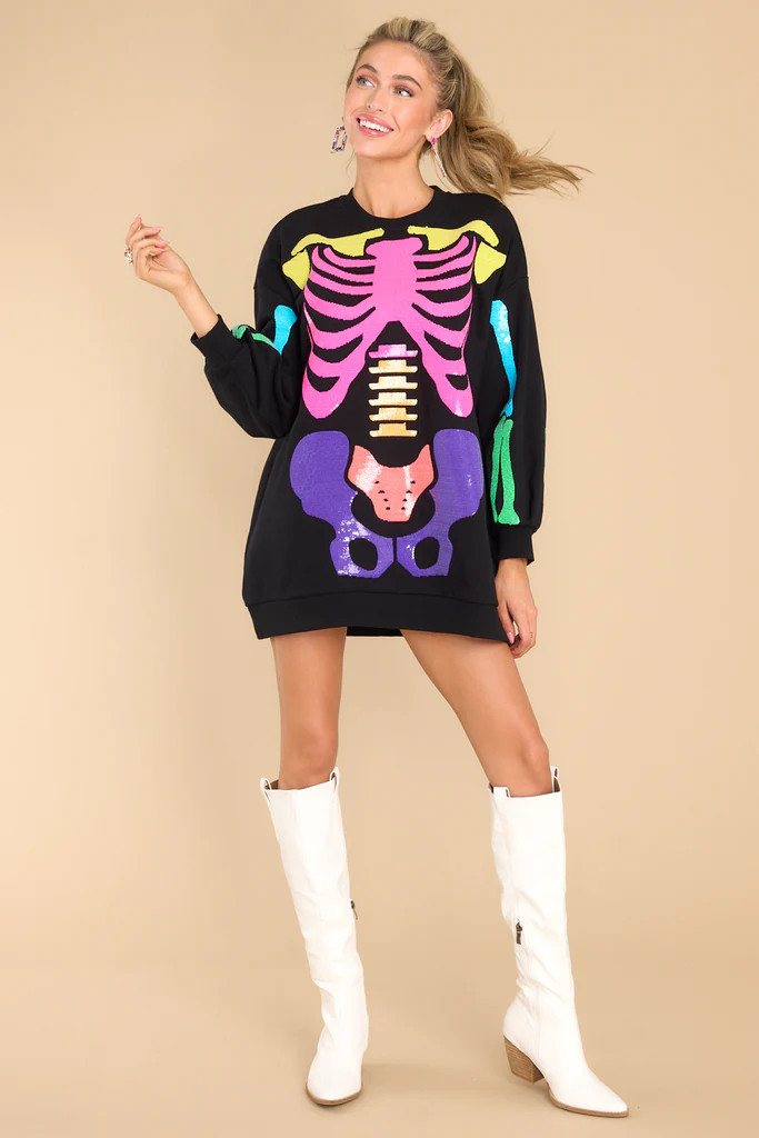Black Rainbow Skeleton Sweatshirt Dress | Red Dress 