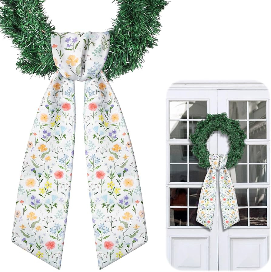 VitalCozy Wildflowers Wreath Sash for Front Door Wreath Satin Sash for Embroidery Monogram Garlan... | Amazon (US)
