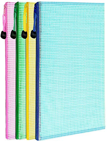 LEOBRO Mesh Zipper Pouch Bags, 13.2"x 9.2" Zipper Pouch, 4 pcs Mesh Bags with Zipper, Storage Bags Pouch for Organization Toy Puzzles Board Game Travel, File Jackets & File Pockets | Amazon (US)