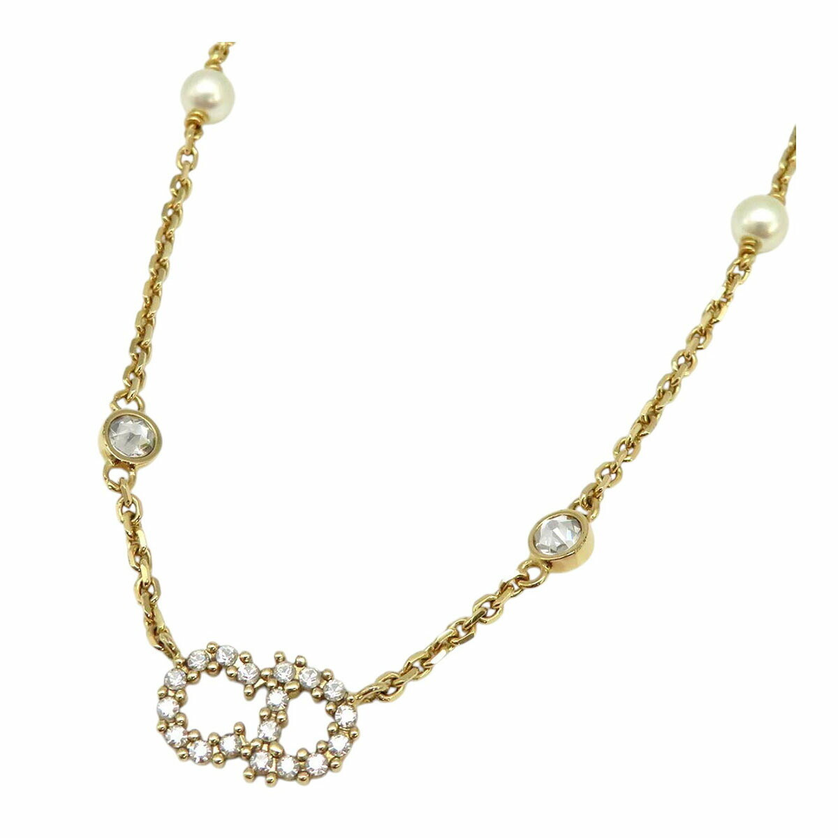 Dior Clair D Lune Necklace Metal White Crystal Resin Pearl Chain L46cm Women | eBay US