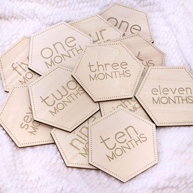 Wooden Baby Monthly Cards. Cute Unisex, Reversible, and Laser Engraved Blocks. Set of 24 Sayings ... | Amazon (US)