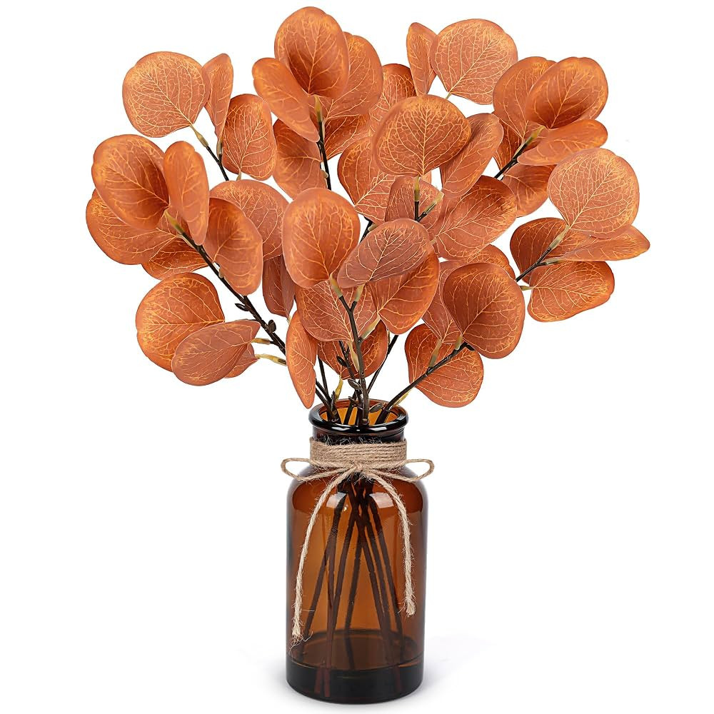 Der Rose 13.5" Fake Plants for Fall Bathroom Decor Autumn Artificial Eucalyptus Stems in Amber Gl... | Amazon (US)