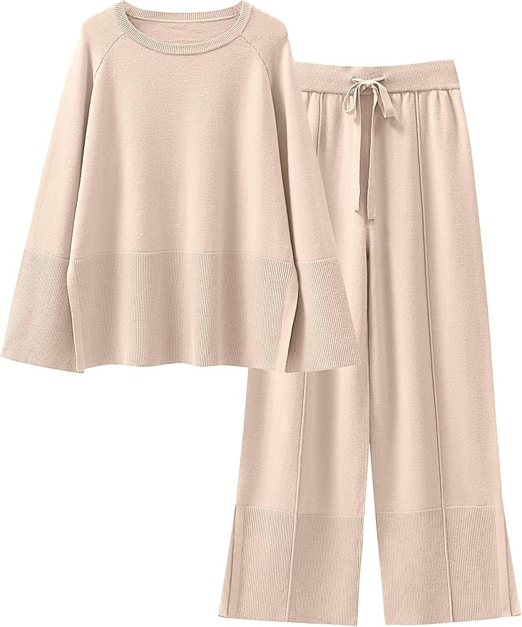 ANRABESS Womens 2 Piece Outfits Oversized Knit Sweater Set Wide Leg Pant Cozy Lounge Matching Paj... | Amazon (US)